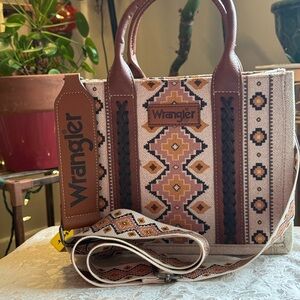 Wrangler Brown and Cream Geometric Tote Bag
